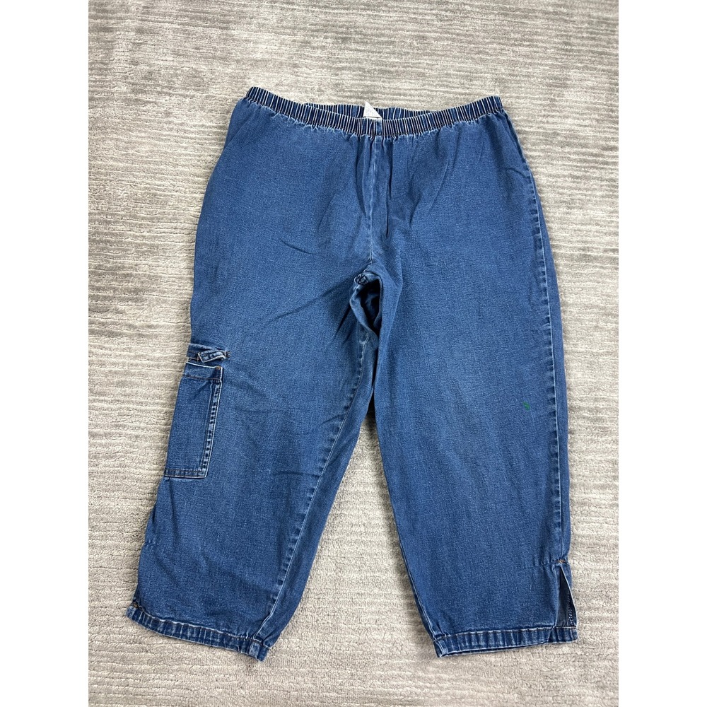 L.A. Blues Capri Pants Womens 18W Blue Denim Cargo Elastic Waist Stretch Slit